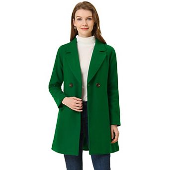 Women's Double Breasted Lapel Raglan Long Sleeve Mid Length Overcoat
