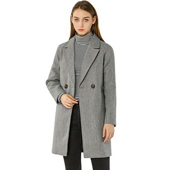 Women's Double Breasted Lapel Raglan Long Sleeve Mid Length Overcoat