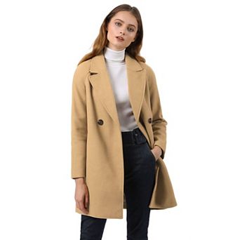 Women's Double Breasted Lapel Raglan Long Sleeve Mid Length Overcoat