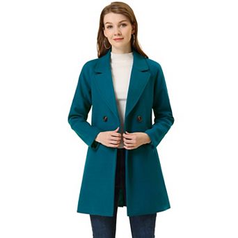 Women's Double Breasted Lapel Raglan Long Sleeve Mid Length Overcoat