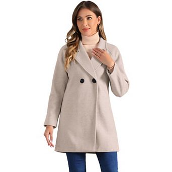 Women's Double Breasted Lapel Raglan Long Sleeve Mid Length Overcoat