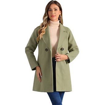 Women's Double Breasted Lapel Raglan Long Sleeve Mid Length Overcoat