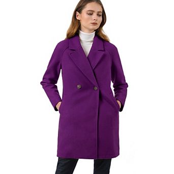 Women's Double Breasted Lapel Raglan Long Sleeve Mid Length Overcoat