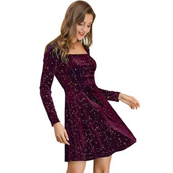 Women's Stars Velvet Square Neck Vintage Prom Mini Dress