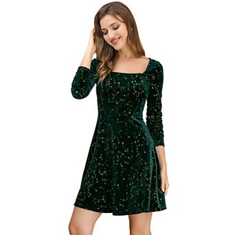 Women's Stars Velvet Square Neck Vintage Prom Mini Dress