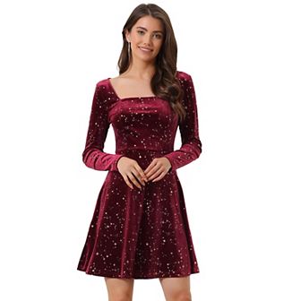 Women's Stars Velvet Square Neck Vintage Prom Mini Dress