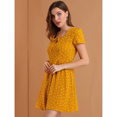 Women's Floral Square Neck Short Sleeve A-Line Prom Dress