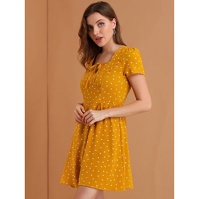 Women's Floral Square Neck Short Sleeve A-Line Prom Dress