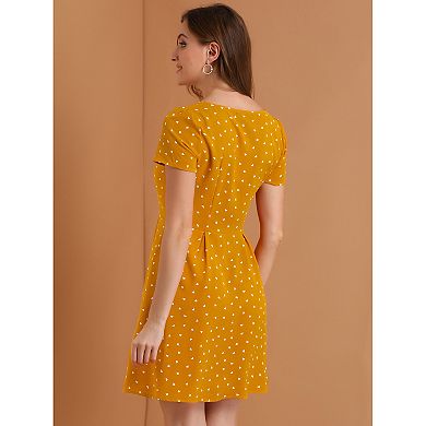 Women's Floral Square Neck Short Sleeve A-Line Prom Dress