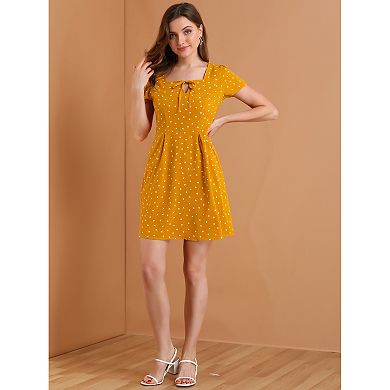 Women's Floral Square Neck Short Sleeve A-Line Prom Dress