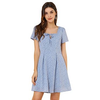 Women's Floral Square Neck Short Sleeve A-Line Prom Dress