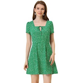 Women's Floral Square Neck Short Sleeve A-Line Prom Dress