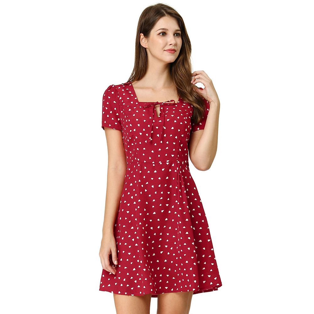 A-Line Square Neck Pleated Short Semi Formal Dresses with Bow