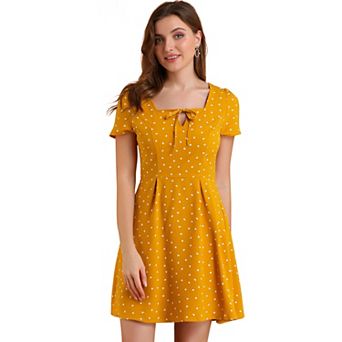 Women's Floral Square Neck Short Sleeve A-Line Prom Dress