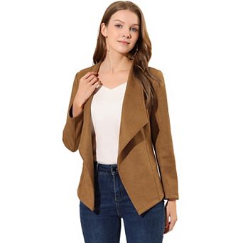Women's Faux Suede Drape Collar Long Sleeves Open Front Cardigan
