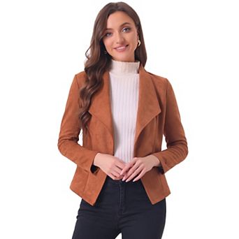 Women's Faux Suede Drape Collar Long Sleeves Open Front Cardigan