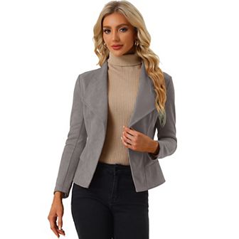 Women's Faux Suede Drape Collar Long Sleeves Open Front Cardigan
