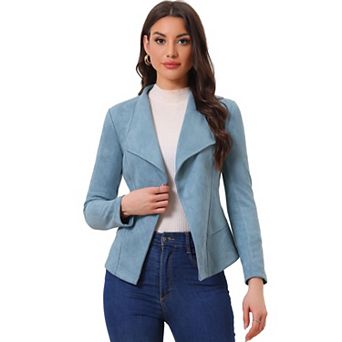 Women's Faux Suede Drape Collar Long Sleeves Open Front Cardigan