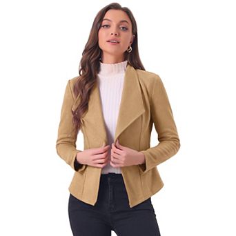 Women's Faux Suede Drape Collar Long Sleeves Open Front Cardigan