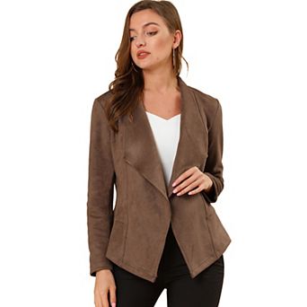 Women's Faux Suede Drape Collar Long Sleeves Open Front Cardigan