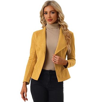 Women's Faux Suede Drape Collar Long Sleeves Open Front Cardigan