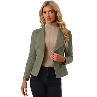 Women's Faux Suede Drape Collar Long Sleeves Open Front Cardigan