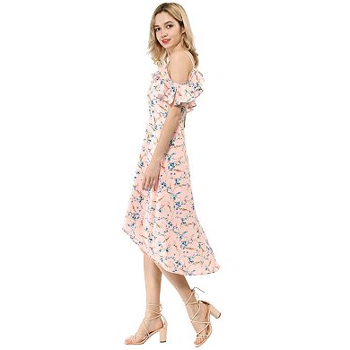 Women's Spaghatti Straps Ruffled A-line Midi Floral Dresses