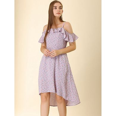 Women's Spaghatti Straps Ruffled A-line Midi Floral Dresses