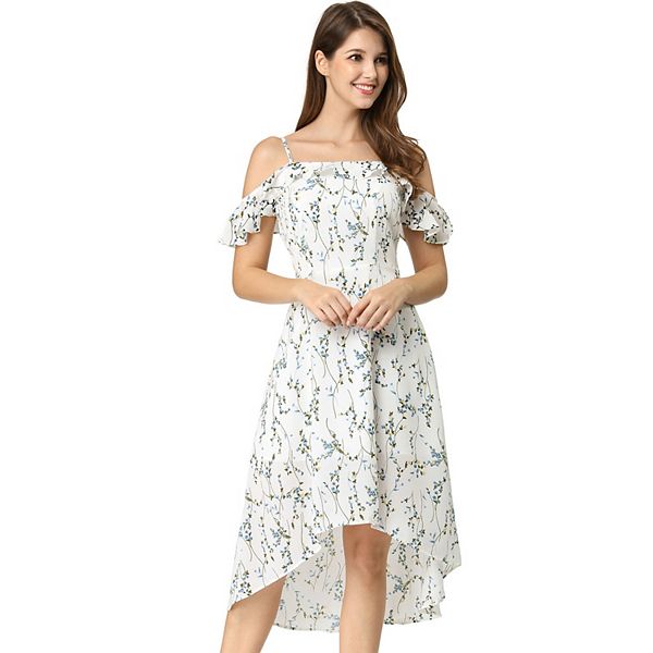 Spaghetti Strap Square Neck Floral Print Cutout Back Ruched Midi A-Line Dress