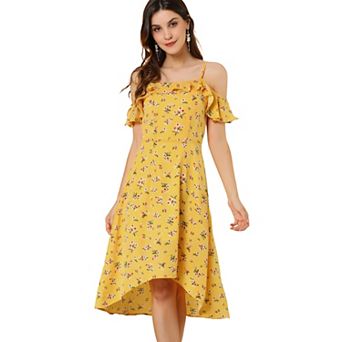 Women's Spaghatti Straps Ruffled a-Line Midi Floral Dresses