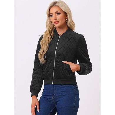 Women's Winter Zipper Velvet Surface Quilted Bomber Jacket with Pockets