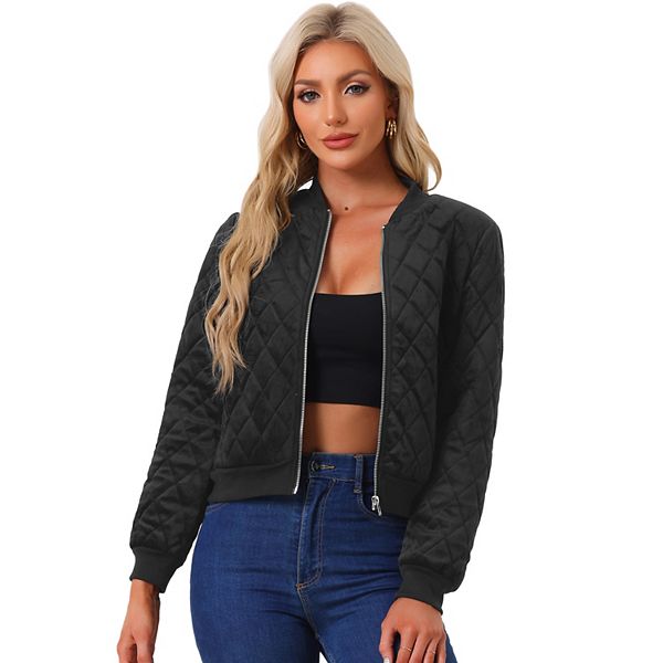 Women's Winter Zipper Velvet Surface Quilted Bomber Jacket with Pockets