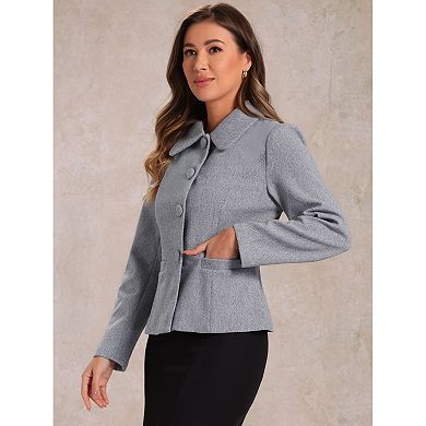 Women's Contrast Turn Down Collar Pocket Single Breasted Winter Peacoat