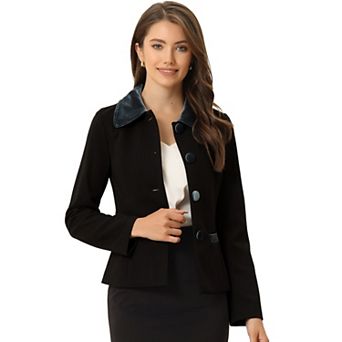 Women's Contrast Turn Down Collar Pocket Single Breasted Winter Peacoat