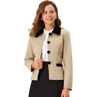 Women's Contrast Turn Down Collar Pocket Single Breasted Winter Peacoat