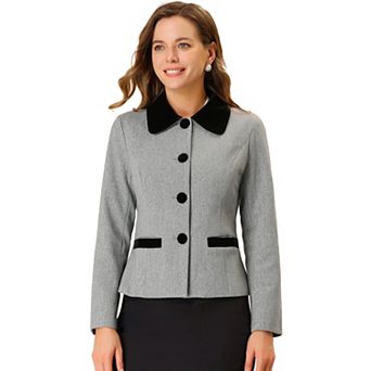 Women's Contrast Turn Down Collar Pocket Single Breasted Winter Peacoat