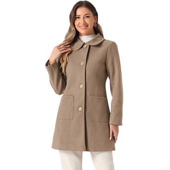 Women's Turn Down Collar Single Breasted Winter Mid Length Overcoat