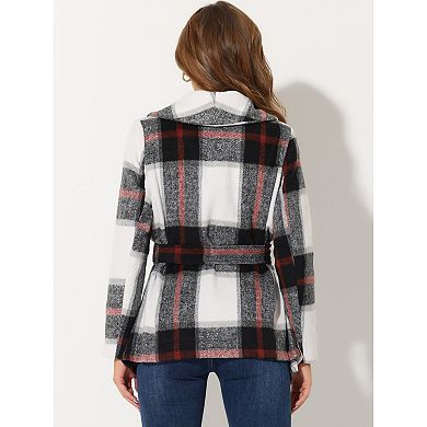 Women's Turn Down Collar Asymmetric Hem Plaids Thin Wrap Coat