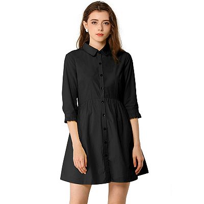 black button up ruched dress RUCHED SLEEVE BUTTON FRONT DRESS