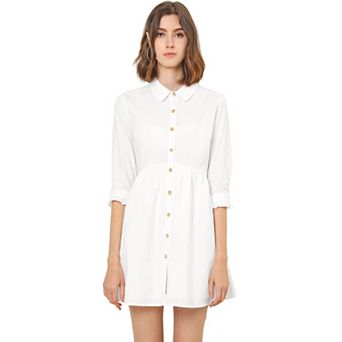 Women's 3/4 Sleeve Button Front Flare Mini Shirt Dress