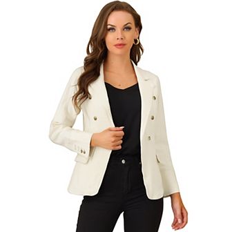 Women's Notched Lapel Long Sleeve Button Denim Jacket With Pockets
