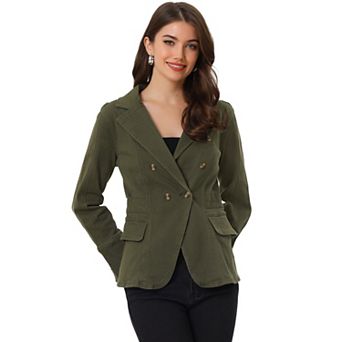 Jean Blazer for Women's Lapel Notch Collar Long Sleeve Denim Jackets