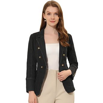 Women's Notched Lapel Long Sleeve Button Denim Jacket With Pockets