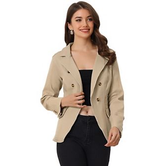 Women's Notched Lapel Long Sleeve Button Denim Jacket With Pockets