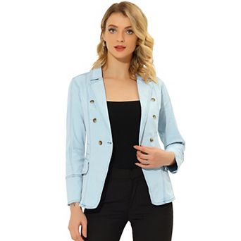 Jean Blazer for Women's Lapel Notch Collar Long Sleeve Denim Jackets