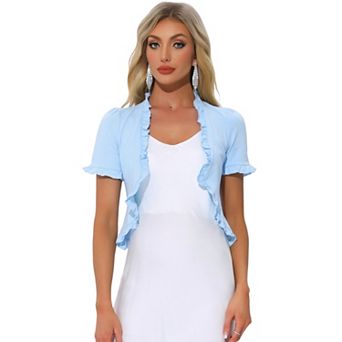 Cropped Cardigan for Women's Open Front Ruffle Knit Shrugs