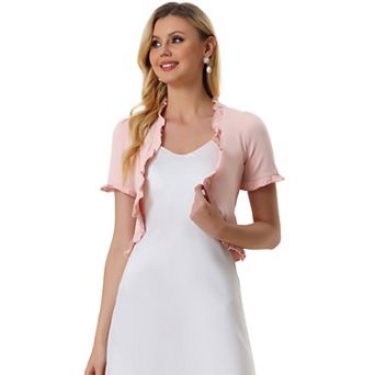 Cropped Cardigan for Women's Open Front Ruffle Knit Shrugs