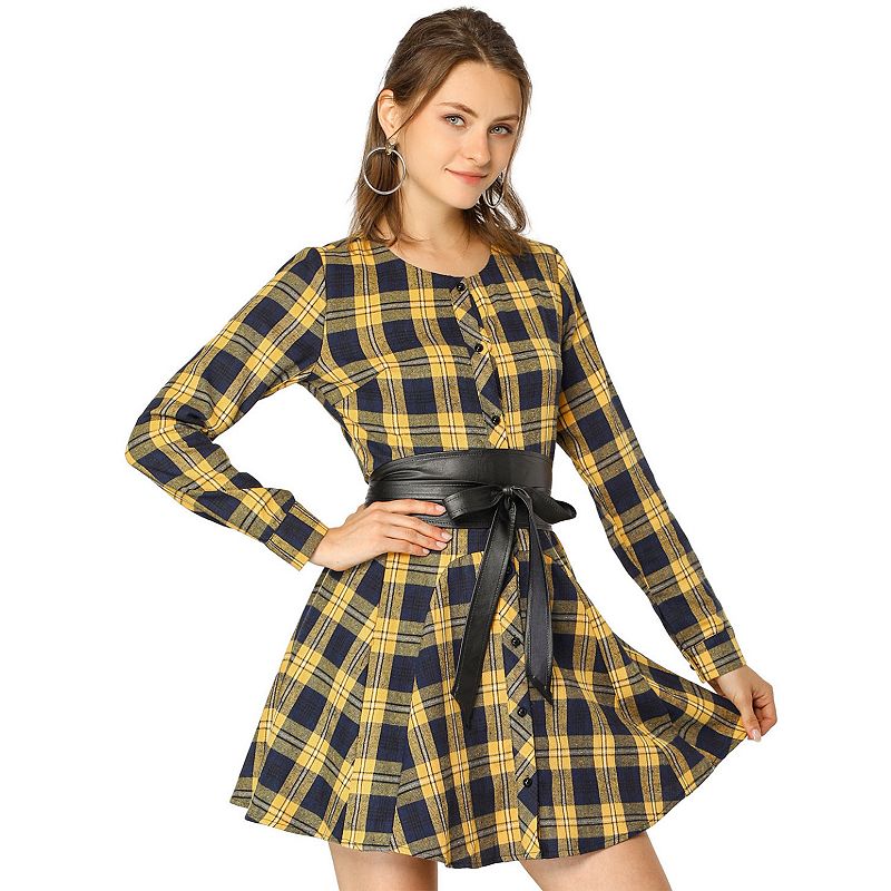 Plaid dress hotsell with buttons