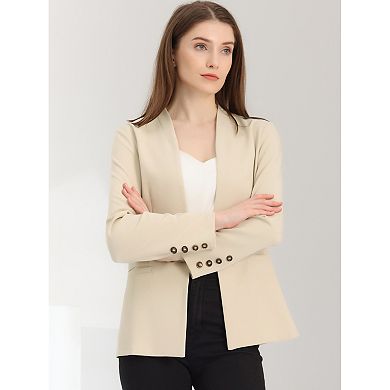 Women's Stand Collar Jacket Buttoned With Pockets Long Sleeve Casual Blazer