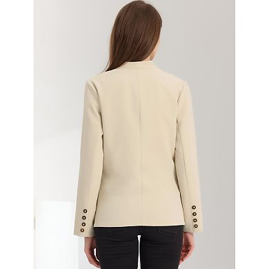 Women's Stand Collar Jacket Buttoned With Pockets Long Sleeve Casual Blazer